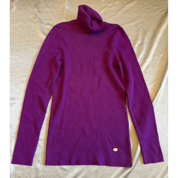Lauren‎ Ralph Lauren Turtleneck Sweater Sz Medium stretchy knit Ribbed Purple * - Picture 1 of 6